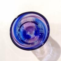 Vintage Blue and Purple Blown Studio Art Glass Tumbler, Hand Blown Glass Votive Candle Holder