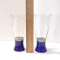 Vintage Blue and Gold Banded Pilsner Beer Glasses, Set of Two