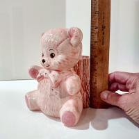 Vintage Pink Teddy Bear and Tree Trunk Ceramic Planter, Child's Room Decor Caddy / Holder