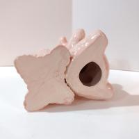 Vintage Pink Teddy Bear and Tree Trunk Ceramic Planter, Child's Room Decor Caddy / Holder