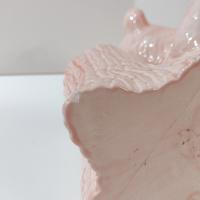 Vintage Pink Teddy Bear and Tree Trunk Ceramic Planter, Child's Room Decor Caddy / Holder