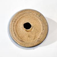 Vintage Blue Ceramic Planter Pot with Carved Tan Floral Design, Small Indoor Outdoor Round Taper Planter