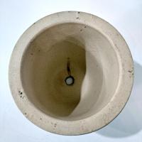 Vintage Blue Ceramic Planter Pot with Carved Tan Floral Design, Small Indoor Outdoor Round Taper Planter