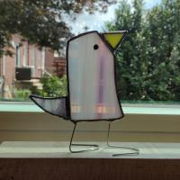 Stained Glass Standing Bird, Funky Pink and Purple Glass Bird Suncatcher, Bird Lover Gift, Windowsill Sitter