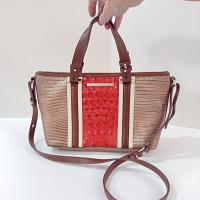 Vintage Brahmin Mini Asher Cabana Leather Shoulder Crossbody Hand Bag, Brahmin Orange Brown Melbourne Collection Crocodile Embossed Purse