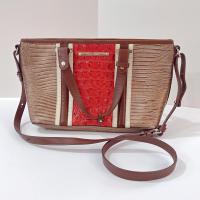 Vintage Brahmin Mini Asher Cabana Leather Shoulder Crossbody Hand Bag, Brahmin Orange Brown Melbourne Collection Crocodile Embossed Purse