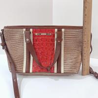 Vintage Brahmin Mini Asher Cabana Leather Shoulder Crossbody Hand Bag, Brahmin Orange Brown Melbourne Collection Crocodile Embossed Purse
