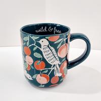 Vintage Opal House Wild and Free Birds in a Peach Tree Coffee Tea Stoneware Ceramic Mug