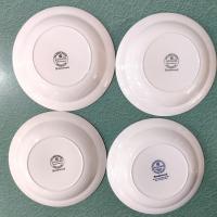 Vintage Adams Brentwood 8" Rimmed Soup Bowls, Set of Four, Real English Ironstone China Blue Clover Pattern, Decorative Plant Trays