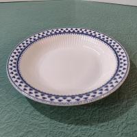 Vintage Adams Brentwood 8" Rimmed Soup Bowls, Set of Four, Real English Ironstone China Blue Clover Pattern, Decorative Plant Trays