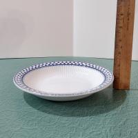 Vintage Adams Brentwood 8" Rimmed Soup Bowls, Set of Four, Real English Ironstone China Blue Clover Pattern, Decorative Plant Trays