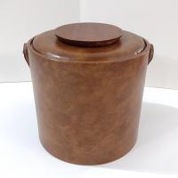 Vintage Georges Briard Faux Leather Vinyl Insulated Ice Bucket with Wooden Handle, 1970's Retro Barware