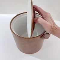 Vintage Georges Briard Faux Leather Vinyl Insulated Ice Bucket with Wooden Handle, 1970's Retro Barware