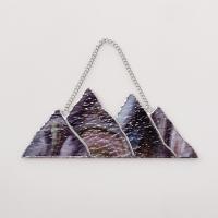 Stained Glass Rocky Mountains Suncatcher, Brown and White Mountain Range