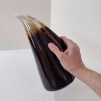 Vintage Brown Drip Glaze Winged Ceramic Pitcher, Water Wine Carafe Decanter, Pottery Vase