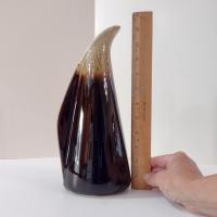 Vintage Brown Drip Glaze Winged Ceramic Pitcher, Water Wine Carafe Decanter, Pottery Vase