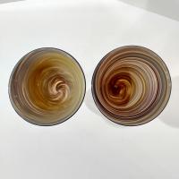 Vintage Hand Blown Brown Swirl Art Glass Goblets, Set of Two, Large Swirled Wine Glasses