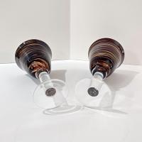 Vintage Hand Blown Brown Swirl Art Glass Goblets, Set of Two, Large Swirled Wine Glasses