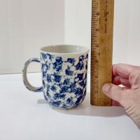 Vintage Blue and White Spongeware Coffee Tea Ceramic Mugs, Set of Four