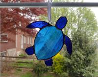 Stained Glass Sea Turtle Suncatcher, Blue
