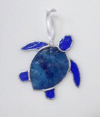 Stained Glass Sea Turtle Suncatcher, Blue Youghiogheny Glass