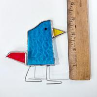 Stained Glass Standing Bird, Funky Turquoise Blue and Red Glass Bird Suncatcher, Bird Lover Gift, Windowsill Sitter