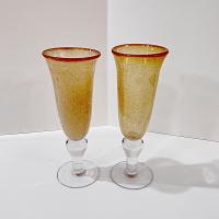 Vintage Artland Amber Iris Bubble Glass Champagne Flutes, Set of Two, Blown Glass Cocktail Goblets