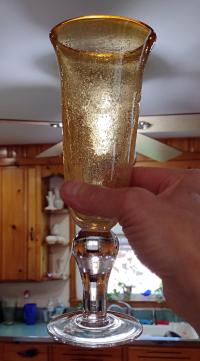 Vintage Artland Amber Iris Bubble Glass Champagne Flutes, Set of Two, Blown Glass Cocktail Goblets