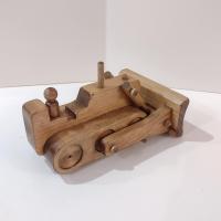 Vintage Wooden Bulldozer Rolling Child's Push Toy, Clip Clop Lapps Toys Handcrafted Amish Toy