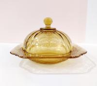 Vintage Indiana Glass Recollection Amber Round Covered Butter / Cheese Dish