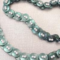 Vintage Handcrafted Green Button and Pearl Beaded Necklace