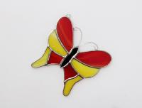 Stained Glass Butterfly Suncatcher, Red and Yellow Swallowtail Butterfly