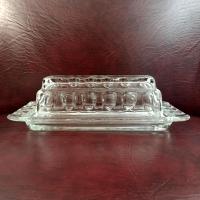 Vintage Clear Glass Butter Dish with Thumbprint Design