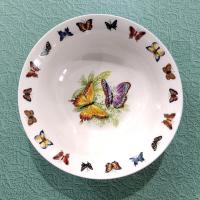 Vintage Tabletops Unlimited Butterflies and Botanical Garden Coupe Cereal Bowls, Set of Two