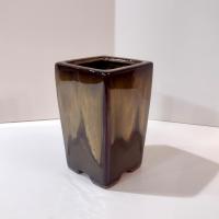 Vintage Ceramic Brown Drip Glaze Square Planter Pot, Bonsai Tree / Cactus / Succulent Small Planter, Pen or Pencil Holder