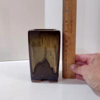 Vintage Ceramic Brown Drip Glaze Square Planter Pot, Bonsai Tree / Cactus / Succulent Small Planter, Pen or Pencil Holder