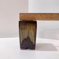 Vintage Ceramic Brown Drip Glaze Square Planter Pot, Bonsai Tree / Cactus / Succulent Small Planter, Pen or Pencil Holder