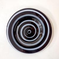 Vintage Black and White Spiral Swirled Art Glass Salad Dessert Luncheon Plates, Set of Two