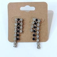Vintage Black and Clear Rhinestone Triple Strand Dangle Stud Earrings