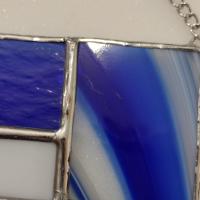 Blue and White Geometric Stained Glass Window Panel, Mondrian Suncatcher, Custom Colors Available