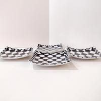 Vintage Black and White Checkered Polka Dot Cocktail Appetizer Plates, Set of 4