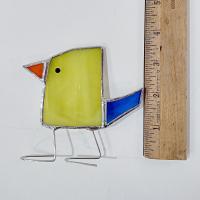 Stained Glass Standing Bird, Funky Yellow and Blue Glass Bird Suncatcher, Bird Lover Gift, Windowsill Sitter
