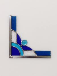 Stained Glass Corner Piece, Blue and Clear Cathedral Glass