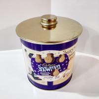Vintage Cadbury Chocolate Snowman Cookies Tin, Round Cylinder Storage Container with Moisture Absorbing Lid