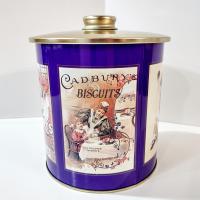 Vintage Cadbury Chocolate Snowman Cookies Tin, Round Cylinder Storage Container with Moisture Absorbing Lid