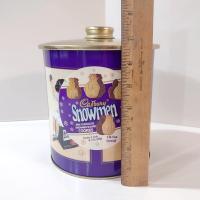 Vintage Cadbury Chocolate Snowman Cookies Tin, Round Cylinder Storage Container with Moisture Absorbing Lid