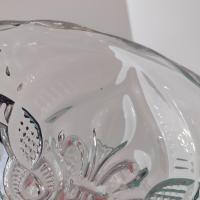 Antique 9 Inch Pressed Glass Pedestal Cake Stand with Lip, Bryce Higbee Arched Fleur De Lis, Pastry Dessert Display Plate, EAPG Cake Plate