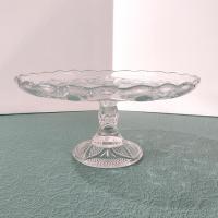 Antique 9 Inch Pressed Glass Pedestal Cake Stand with Lip, Bryce Higbee Arched Fleur De Lis, Pastry Dessert Display Plate, EAPG Cake Plate