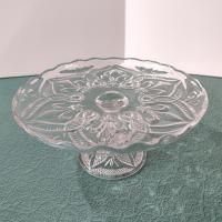 Antique 9 Inch Pressed Glass Pedestal Cake Stand with Lip, Bryce Higbee Arched Fleur De Lis, Pastry Dessert Display Plate, EAPG Cake Plate