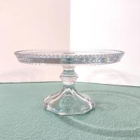 Antique Heisey Puritan 341 Clear Pressed Glass Pedestal Cake Stand with Beaded Lip, Vintage EAPG Pastry Dessert Display Plate